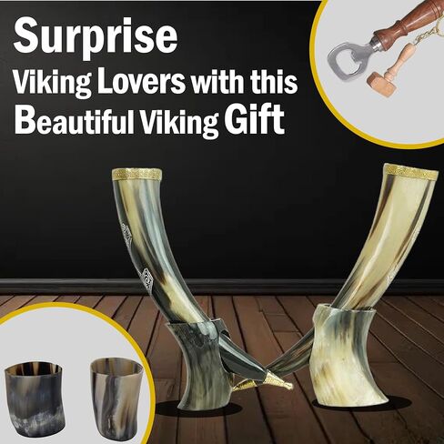 Viking Drinking OX Horn | Tankard | Mug | Cup for Ale, Beer, Mead, Wine, Shot Glass, Bottle Opener |100% Leak Free | Natural and Handmade | COMBO OFFERS (6 SHOT GLASS ENGRAVED COMBO) in Saudi Arabia