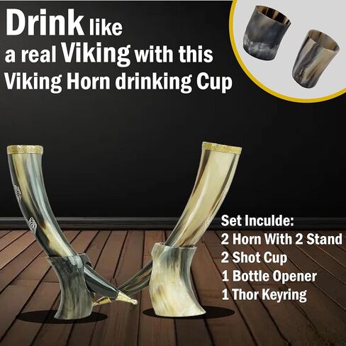 Viking Drinking OX Horn | Tankard | Mug | Cup for Ale, Beer, Mead, Wine, Shot Glass, Bottle Opener |100% Leak Free | Natural and Handmade | COMBO OFFERS (6 SHOT GLASS ENGRAVED COMBO) in Saudi Arabia