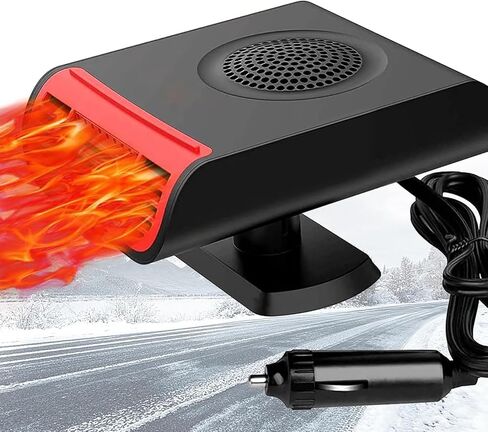 سخان سيارة محمول 150 وات، مروحة تسخين تلقائية 12 فولت تسخين سريع ومزيل الصقيع ومروحة تبريد، مزيل ضباب تلقائي وسخان قابل للدوران 180 درجة in Kuwait
