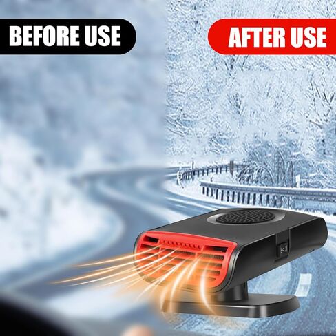 سخان سيارة محمول 150 وات، مروحة تسخين تلقائية 12 فولت تسخين سريع ومزيل الصقيع ومروحة تبريد، مزيل ضباب تلقائي وسخان قابل للدوران 180 درجة in Kuwait