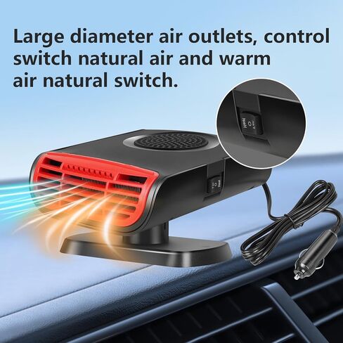 سخان سيارة محمول 150 وات، مروحة تسخين تلقائية 12 فولت تسخين سريع ومزيل الصقيع ومروحة تبريد، مزيل ضباب تلقائي وسخان قابل للدوران 180 درجة in Kuwait
