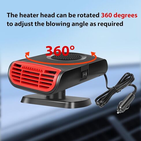 سخان سيارة محمول 150 وات، مروحة تسخين تلقائية 12 فولت تسخين سريع ومزيل الصقيع ومروحة تبريد، مزيل ضباب تلقائي وسخان قابل للدوران 180 درجة in Kuwait