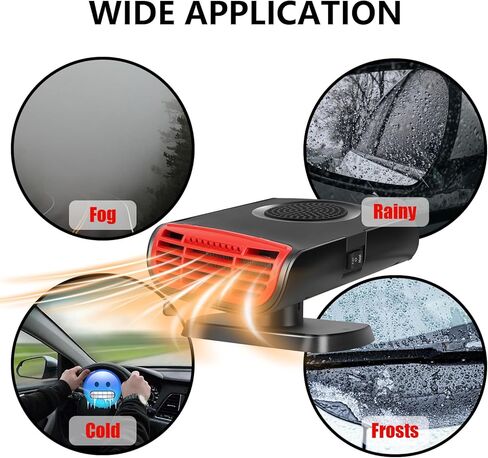 سخان سيارة محمول 150 وات، مروحة تسخين تلقائية 12 فولت تسخين سريع ومزيل الصقيع ومروحة تبريد، مزيل ضباب تلقائي وسخان قابل للدوران 180 درجة in Kuwait