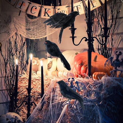 PAMASE Real Feathered Halloween Black Crows - 3 Packs Realistic Black Birds Crow Costume, Raven Decor Ornaments for Party Yard Tree Garden Patio Indoor Outdoor Decorations in Kuwait