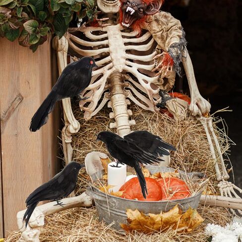 PAMASE Real Feathered Halloween Black Crows - 3 Packs Realistic Black Birds Crow Costume, Raven Decor Ornaments for Party Yard Tree Garden Patio Indoor Outdoor Decorations in Kuwait