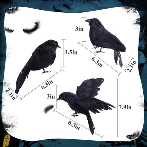 PAMASE Real Feathered Halloween Black Crows - 3 Packs Realistic Black Birds Crow Costume, Raven Decor Ornaments for Party Yard Tree Garden Patio Indoor Outdoor Decorations in Kuwait