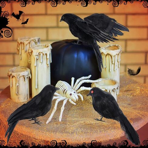 PAMASE Real Feathered Halloween Black Crows - 3 Packs Realistic Black Birds Crow Costume, Raven Decor Ornaments for Party Yard Tree Garden Patio Indoor Outdoor Decorations in Kuwait