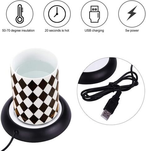 Zerodis USB Wood Grain Cup Warmer Heat Beverage Mug Mat Home Office Desktop Heated Coffee Tea Mug Pad(Black) in Saudi Arabia
