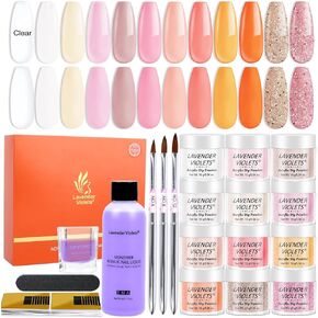 19pcs Acrylic Powder Nail Kit, 12 Colors Clear White Pink Blue Yellow Green Acrylic Powder and 80ml Acrylic Liquid Set with Acrylic Nail Brushes Nail Forms Tools Set for Beginner Salon N660
