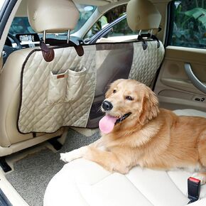 Durable Dog Car Barrier with Full View Mesh Panel and Adjustable Straps Easy to Install and Clean Suitable for Safe and Comfortable Road Trips in Cars Trucks and SUV(Beige)