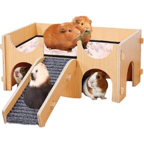 Guinea Pig Hideout,Wooden Guinea Pig Castle with Stairs,Guinea Pig Bed for Small Animal Houses & Habitats Hamsters Chinchilla Ferret Bunny