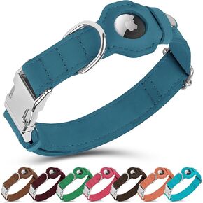Leather Dog Collar with Airtag Holder - Soft Adjustable Airtag Dog Collar with Metal Buckle - GPS Tracking Pet Collar for Small Large Dogs Puppies Cats (Cinnamon, XS, 9"-12" Neck Fit)