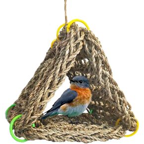 Tfwadmx Bird Seagrass Hammock Tent, 3Pcs 7x7in Seagrass Mat for Birds, Hanging Parrot Toys, Counre House Hut Hideout for Parakeets, Lovebirds, Budgies, Cockatiels