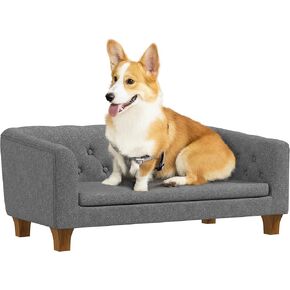 PawHut Raised Dog Sofa, Elevated Pet Couch for Small and Medium Dogs, with Removable Soft Cushion, Anti-Slip Pads, Simple Installation, Gray