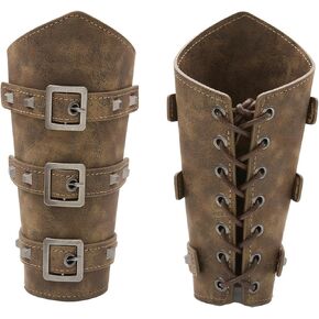 1 Pair Medieval Faux Leather Buckle Arm Bracers Knight Arm Gauntlet Wristband,Retro Viking Renaissance Arm Guards