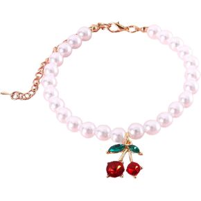 GYORI Elegant Pet Necklace with Fake Pearls and Rhinestone Pendant for Cats and Dogs