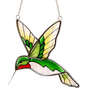 Hummingbird Stained Glass Window Hanging Light Catchers Home Decor Handmade Ruby Throated Bird Sun Catchers Indoor Window Ornament Hummingbird Gifts for Women & Mom Bird Lovers
