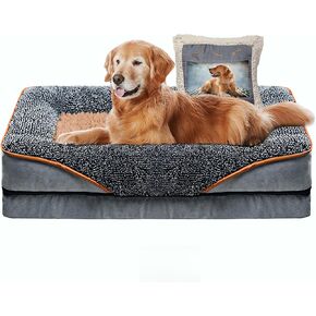 Dog Bed for Large Dogs with 1 Pillow Picture, Dog Couch Sofa, Orthopedic Dog Beds with Memory Foam, Waterproof Removable Washable Cover, Anti-Slip Bottom,(Green 30 * 20 * 4.7in)