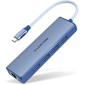 LENTION USB C Hub with Gigabit Ethernet Adapter, 4K HDMI, 3 USB 3.0 for 2023-2016 MacBook Pro 13/14/15/16, New Mac Air & Surface, Chromebook, More, Stable Driver Certified (CB-C25, Blue)