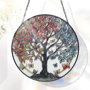 Tree of Life Garden Suncatcher, Stained Glass Window Hanging, Suncatchers for Windows Hanging, for Friends, Family, and Women 6.31 * 6.31