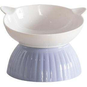 Raised Ceramic Cat Bowl with Magic Sticker Design, Anti-Spill, Elevated Pet Food and Water Dish for Neck Protection and Easy Installation for Small Dog, Fat Faced Cat, Kitten, Pet Cats (Light Blue)
