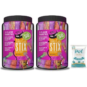 (2 Jar) Tiki Cat Stix Mousse Treats, Variety Mega Jar, Single Serve Indulgent Lickable Treat or Dry Food Topper, 50 Count, 25 oz. (0.5 oz./Stick)