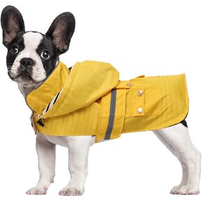 Dog Raincoat Puppy rain Jacket with Removable Hood for Small Medium Breeds Reflective Strap Storage Pockets in Cold Day Yellow L