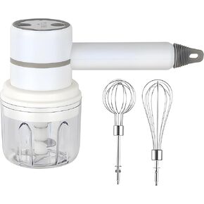 2 in 1 Multifunction Cordless Electric Food Processor & Hand Mixer For Meat, Spices, Fruits and Vegetable Chopper, USB Rechargeable, White