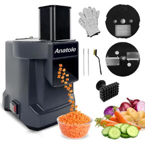 Anatole Electric Vegetable Dicer Slicer Commercial Food Processor Multifunctional Veggie Chopper Professional Heavy Duty Fruits Cutter with 2 Stainless Steel Blades for Carrot Potato Onion 100W 110V