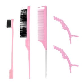 4 Pieces Hair Styling Comb Set Black - Edges Control Brush, Bristle Teasing Brush, Rat Tail Comb, Wrap Wig Grip Band - Edge Back Combing Brushing Slicking - Women Girls Stylist Baby Beauty Accessories