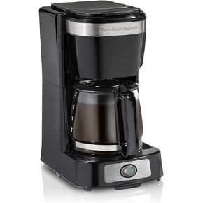 Hamilton Beach 5 Cup Coffee Maker with Easy FrontFill Basket, Compact Design, Works with Smart Plugs, Glass Carafe, Auto Pause and Pour, Black & Stainless Steel (46112)