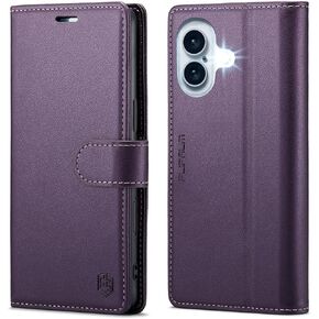 Compatible with iPhone 16 6.1" Wallet Case with RFID Blocking Credit Card Holder, PU Leather Folio Flip Kickstand Protective Shockproof Cover Women Men for Apple 16 Phone Case (Purple)