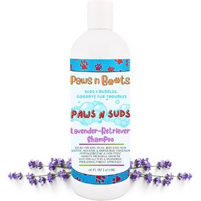 Pet Shampoo Lavender, 100% Organic, All-Natural & Non-Toxic to Pets. Fast Relief for Dry, Itchy, Irritated Skin, Hypoallergenic, Tearless & Cruelty Free, Odor Controlling Made in USA 16oz Paws n Suds