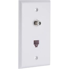GE Coaxial and Telephone Wall Plate, 1 Pack, 1 F-Type Coax Connector, 1 Telephone Line, White, Single Gang, Coax, Phone, Installation Hardware Included, 40093