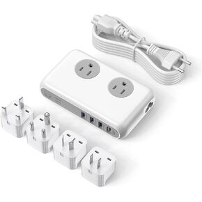 230 Watt Step Down 220V to 110V Voltage Converter,Universal Travel Adapter 2500W AC Sockets 4-Port USB C Charging and EU/UK/AU/US/India Worldwide Plug (White)