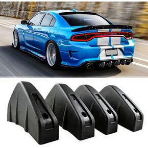 DREAMIZER Gloss Black 4Pcs Universal Curved Shape Rear Bumper Diffuser Shark Fin Spoiler Trim Covers Decoration Set Lip Wing Splitter