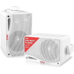 Outdoor Waterproof Wireless Bluetooth Speaker - 3.5 Inch Pair 3-way Active Passive Weatherproof Wall, Ceiling Mount Dual Speakers System w/ Heavy Duty Grill, Patio, Indoor Use - Pyle PDWR42WBT (White)