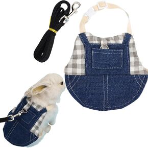 Rabbit Harness and Leash,Small Animal Clothes for Rabbit Guinea Pig, Bunny Plaid Harness Leash Guinea Pig Clothes for Kitten and Other Small Animals (Grey,L)