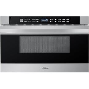 Midea MM12S2ASZ 1000W Grill Microwave Oven, 1.2 Cu.ft Drawer, 24'' Wide Over-The-Range Built-in Stainless Steel, Child Safety Lock, One-Touch, Auto-Menus