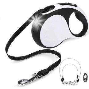 BINGPET Dual Retractable Dog Leash with Light, 360° Tangle-Free Double Dog Leash for Two Dogs with Reflective Wire Ropes, Chew Proof Heavy Duty Retractable Dog Leash for Small and Medium Dogs Walking