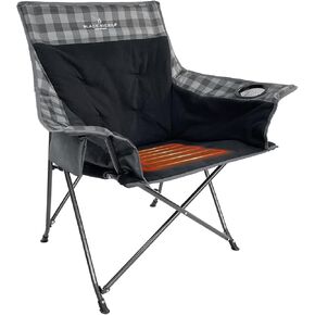 Black Sierra Heated Fleece Camping Chair w/Battery, Heavy Duty XL Portable Camp Chair w/ 3 Heat Settings, Steel Frame Supports 300 Lbs, Lightweight Foldable Seat for Sporting Events, Camping, Patio