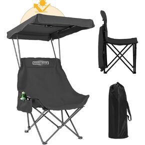 YOUNG WOOD Portable Camping Chair Beach Chair with Shade Canopy, Fold Lightweight Oversized for All, Easy to Open, Close Without Installation, Side Pocket Design for All Outdoor Activities, Black,2p