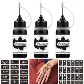 Charmark Temporary Tattoo Kit Temporary Painting Kit with 84 Pcs Stickers Stencils Full Painting Kit 4 Bottles