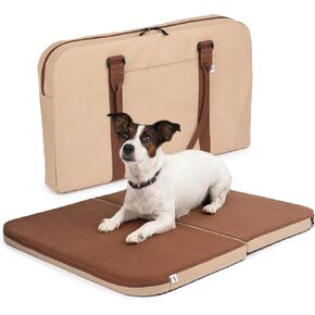 KRAM Portable Dog Bed, Suitable as Medium Dog Bed and Small Dog Bed, Easy to Clean with Removable Washable Dog Bed Cover, Cute Dog Bed in Brown and Beige Dog Bed.