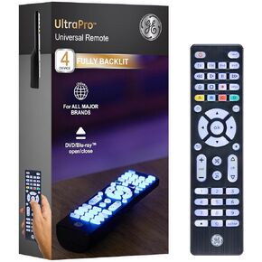 GE Backlit Universal Remote Control for Samsung, Vizio, LG, Sony, Sharp, Roku, Apple TV, RCA, Panasonic, Smart TV, Streaming Players, Blu-Ray, DVD, Simple Setup, 4-Device, Black, 48843 Brushed Black
