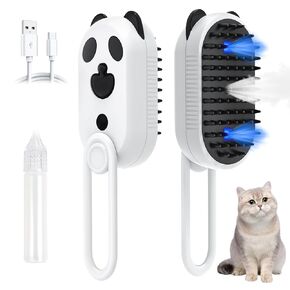 Cat Steam Brush for Shedding, 4 in 1 Steamy Cat Brush with Cleanser, Dog Massage Grooming Brush, Pet Hair Cleaning Misting Comb (Panda)
