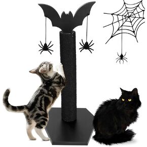 ROYALAY Gothic Cat Scratching Post with 2 Spiders Dangling Toys, Halloween Kitten Furniture for Cats Stuff, Black Halloween Cat Scratcher, Demon Styled Cat Tree for Halloween Decor