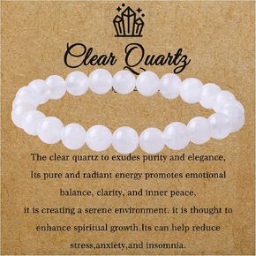 8MM Natural Rose Quartz Amethyst Crystal Bracelet Round Beads Stone Gemstones Beaded Stretch Bracelet for Anxiety Postive Energy 7.5" Unisex (1 Pc)