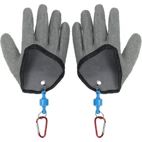 PATIKIL Fishing Gloves with Magnet Release 1 Pair Fisherman Professional Catch Fish Gloves Non-Slip Puncture Resistant Waterproof Fillet Glove for Handling Catching Cleaning, Grey