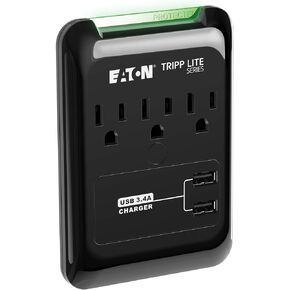 Tripp Lite 3 Outlet Portable Surge Protector Power Strip, Direct Plug in, 2 USB, & $5,000 Insurance (SK30USB) Black